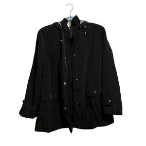 Gallery Petite Women's Black Hooded Jacket PL Removable Lining Pockets